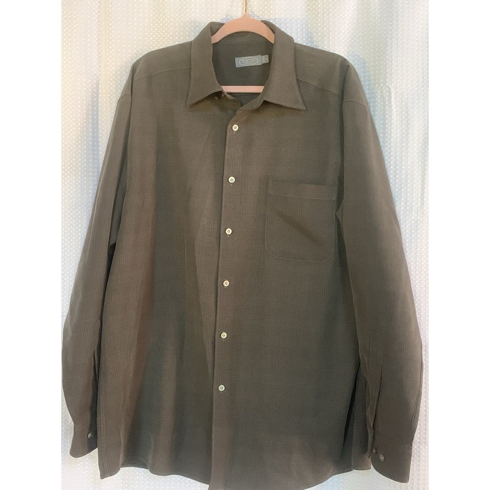 Talbots Men's Shirt Gray Windowpane Long Sleeve Button Up XL
